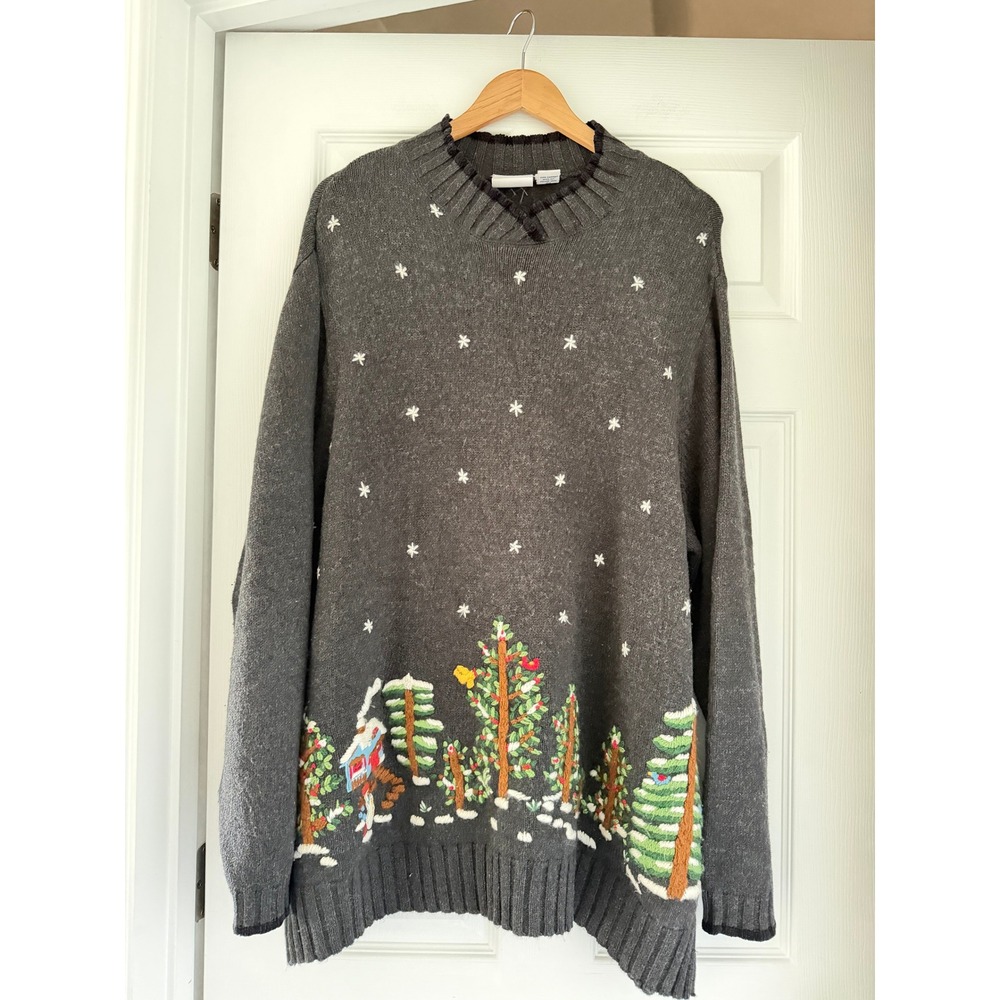 VTG 00s Novelty Chunky Holiday Womens Sweater Christmas Snow Grannycore